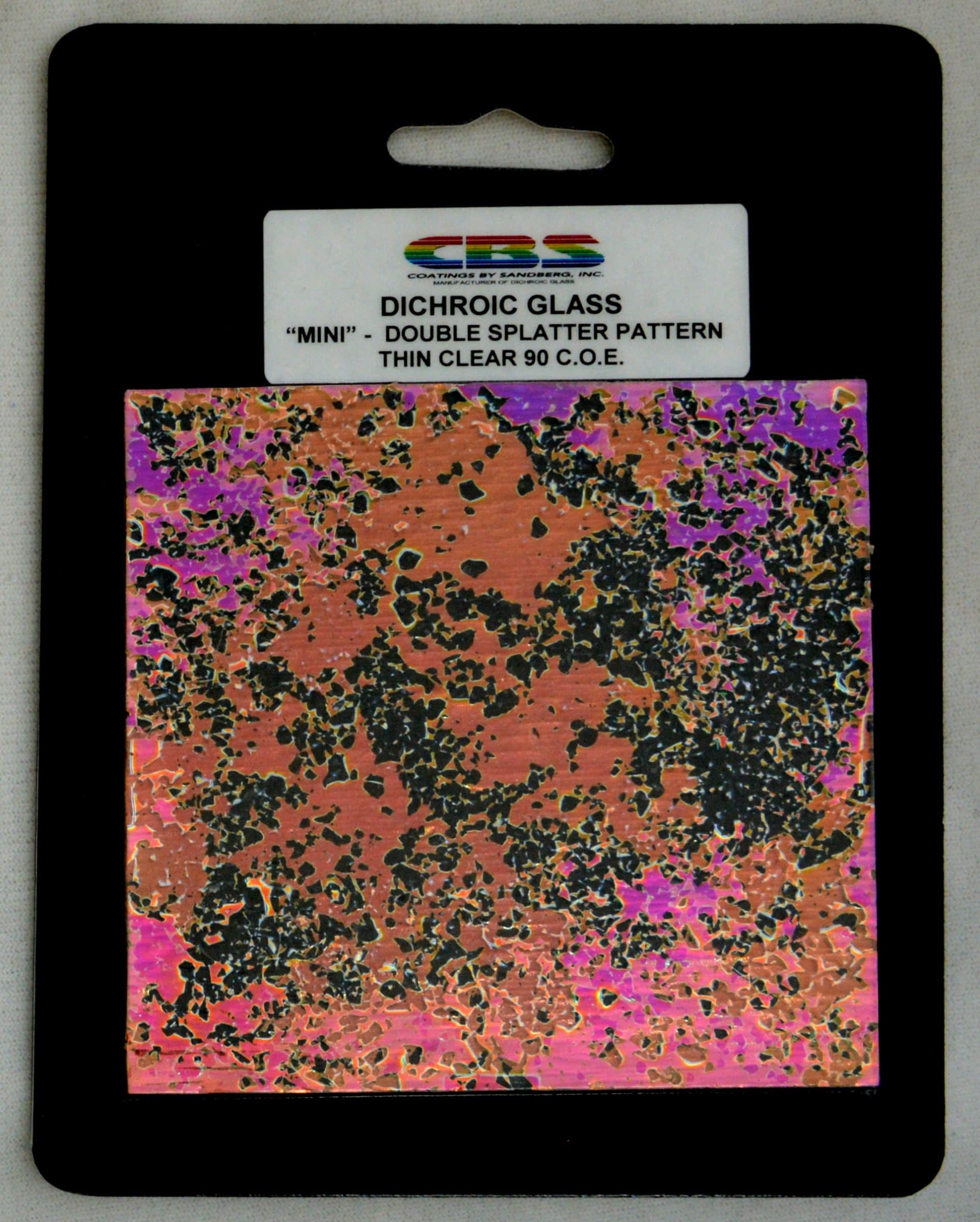 3"Sq Dichroic Glass:CBS 96 COE Stripes Pattern Cyan/Red on Flat Thin Black 