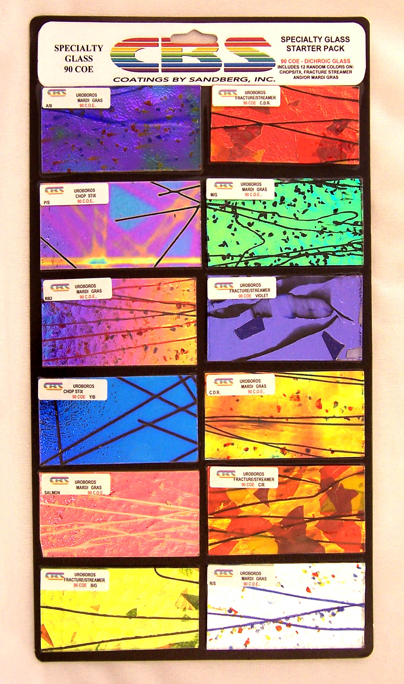 Assorted Dichroic on Black Glass Pieces - 90 COE, Made in America, 2 OZ.