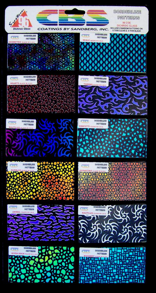 Etched 1 x 1 CBS Dichroic Patterned Squares on Thin Black Glass. Mixed Lot  of 20 Squares Per Pack. COE96